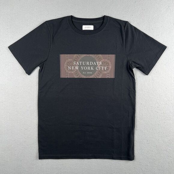NWOT Saturdays NYC Black Mosaic Block Short Sleeve Crew Neck Shirt Men’s Size XS - Picture 1 of 16